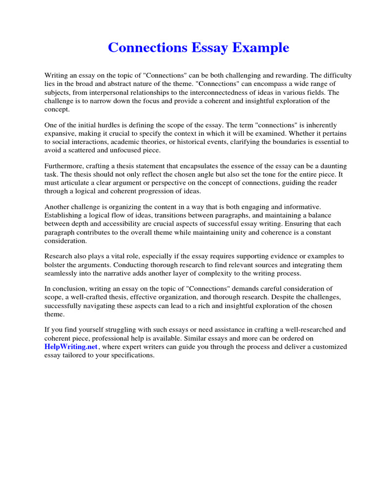 Connections Essay Example PDF Essays Jealousy