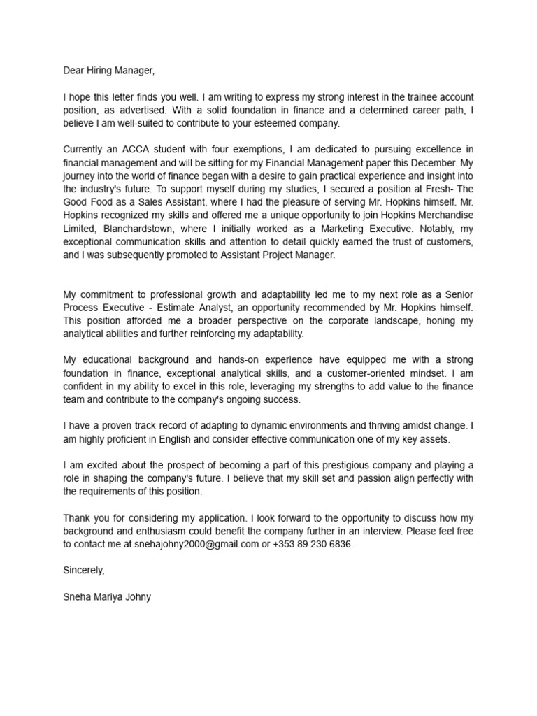 Letter to Hiring Manager PDF