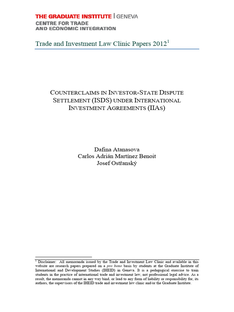 CTEI - Counterclaims in ISDS Under IIAS | PDF | Arbitration | Treaty