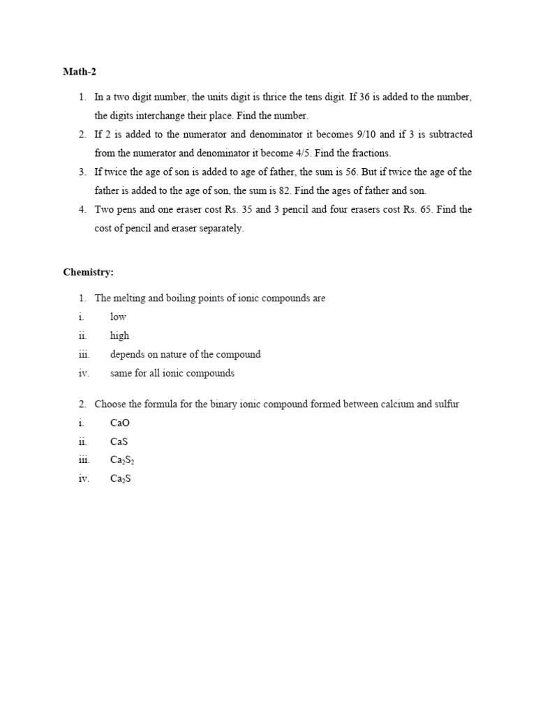 Math and Chemistry Problem Solving | PDF