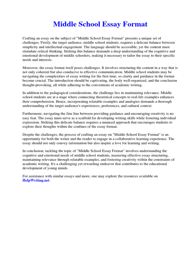 Middle school essay format pdf essays thought