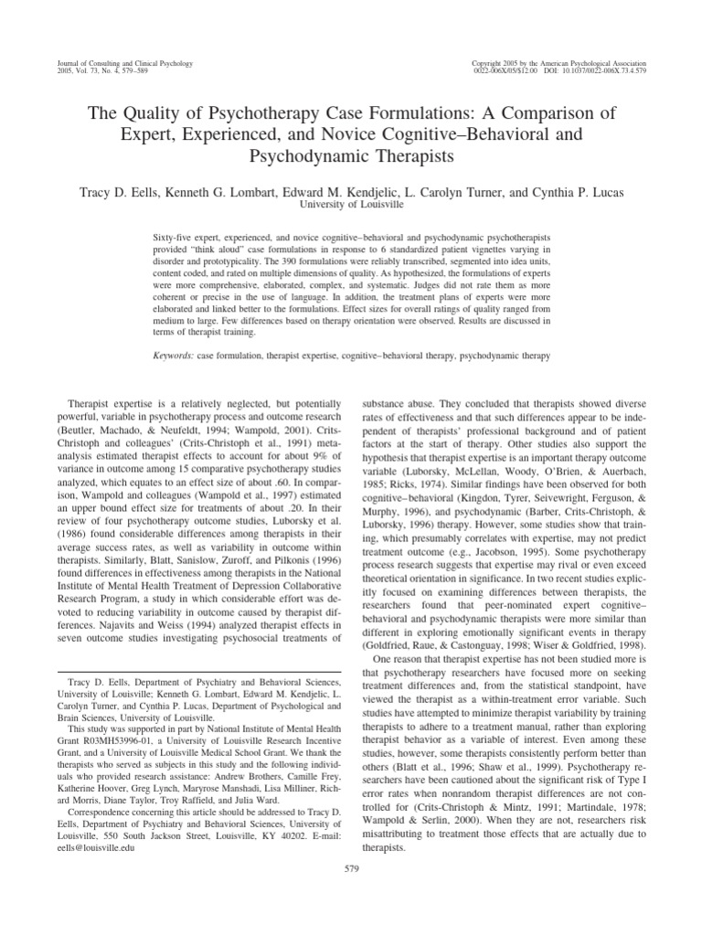 The Quality of Psychotherapy Case Formulations: A Comparison of Expert ...