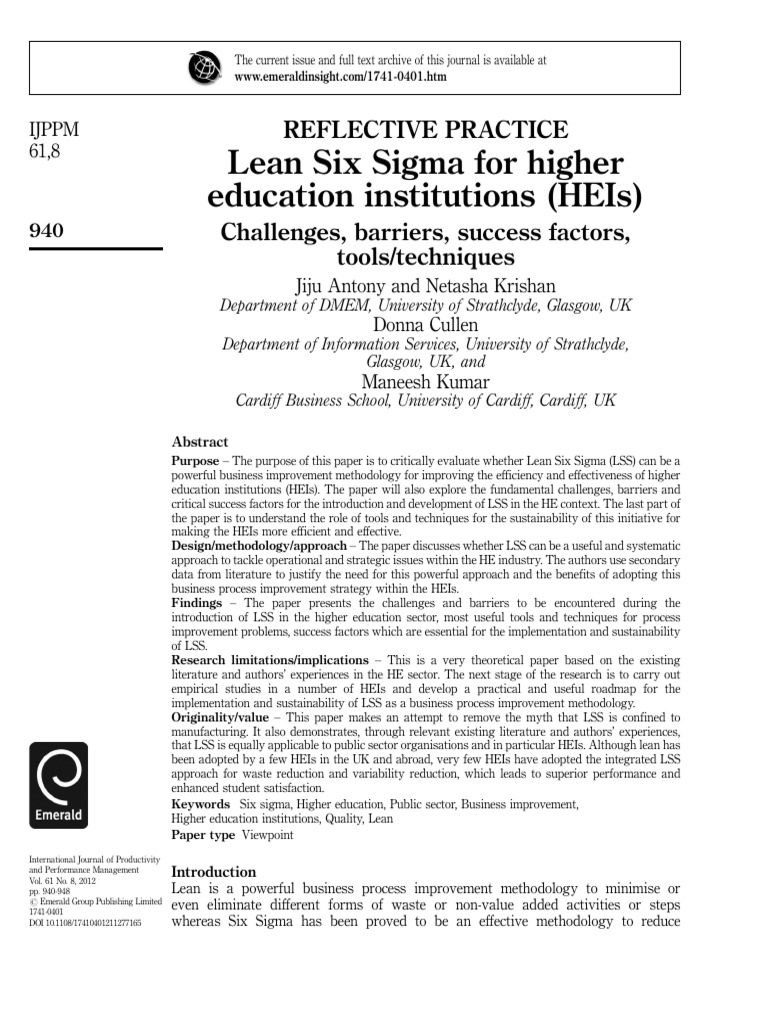 Lean Six Sigma in Higher Education | PDF | Six Sigma | Lean Manufacturing
