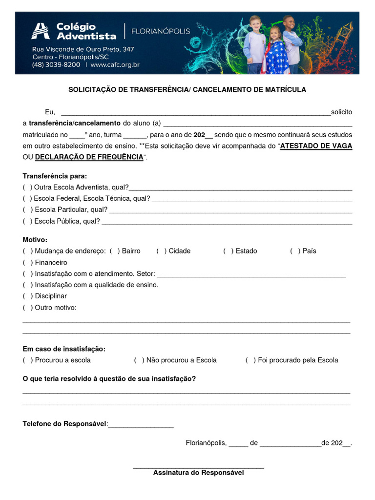 Solicitação de Transferência Escolar | PDF