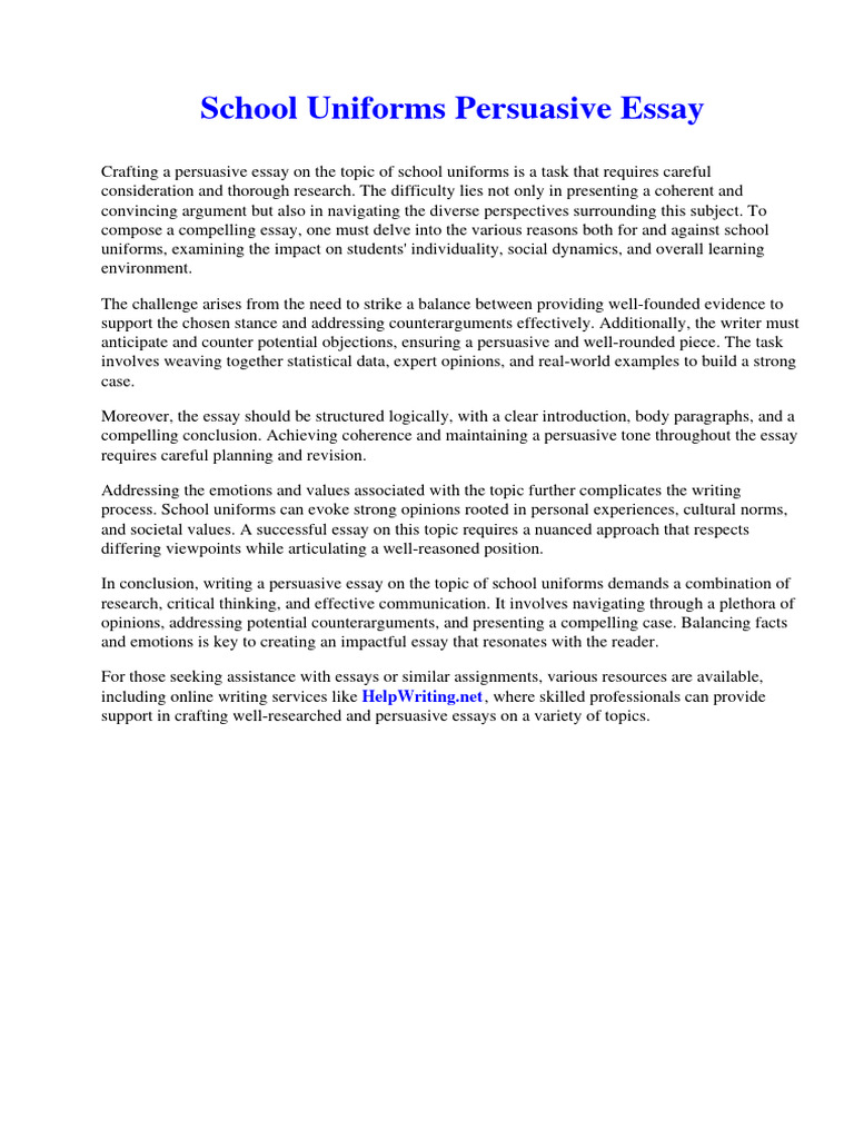 School Uniforms Persuasive Essay PDF Augustine Of Hippo Original Sin