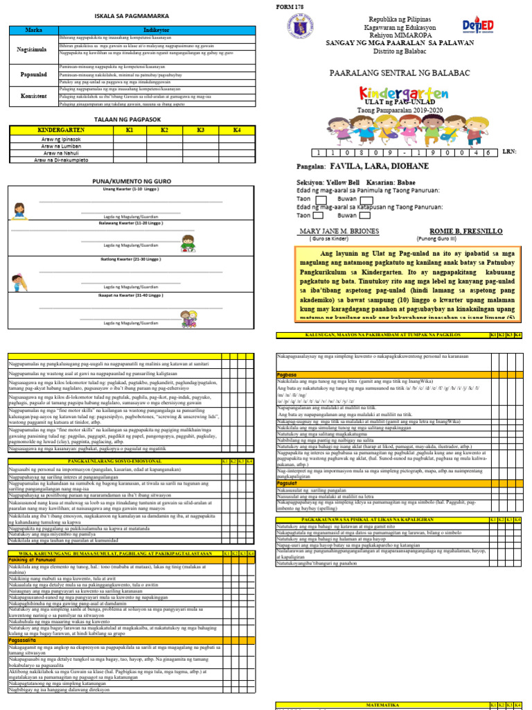 New Editedkinder Progress Report Card Pdf