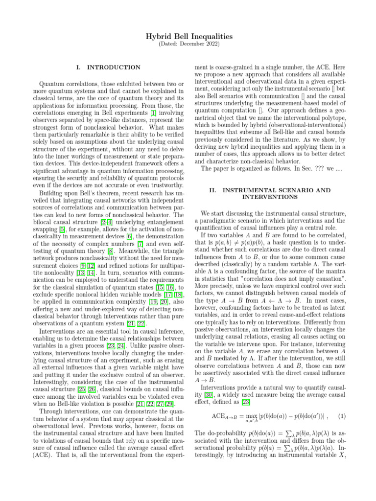 Interventional Bell Inequalities | PDF | Causality | Quantum Mechanics