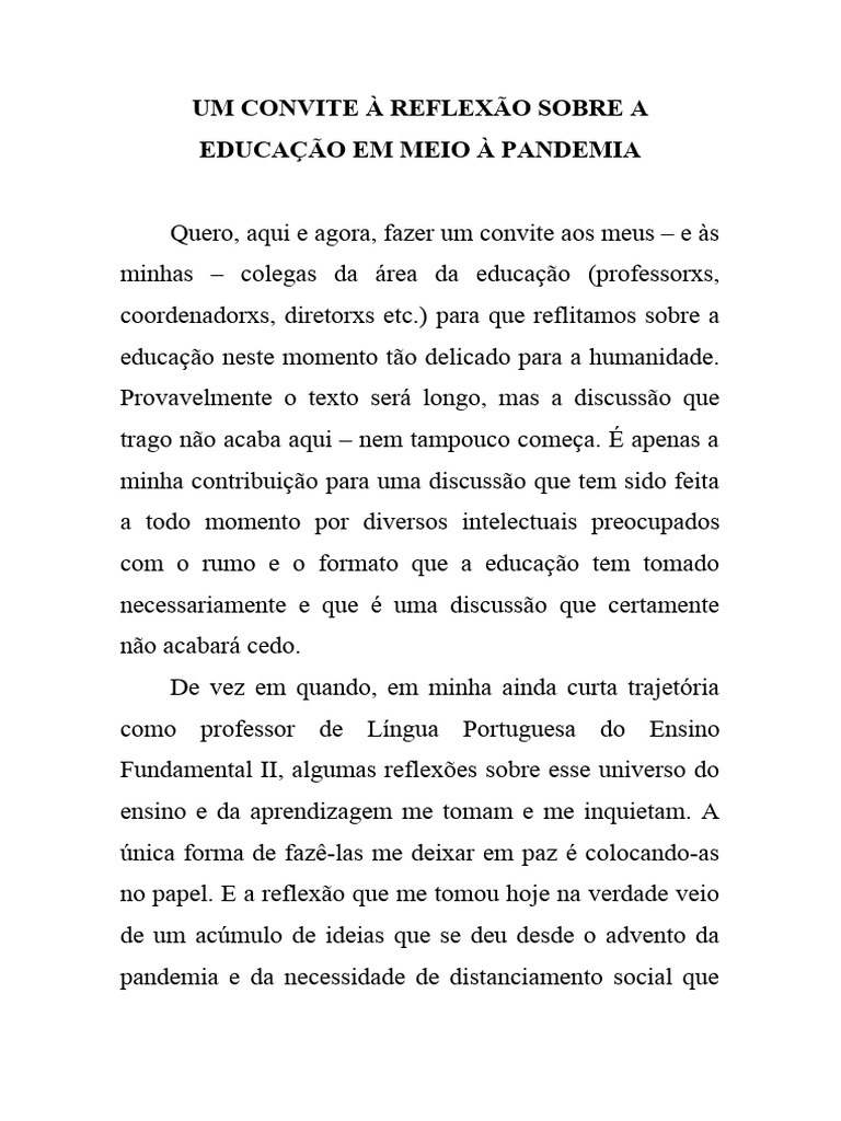 Convite À Reflexão Sobre Educação | PDF