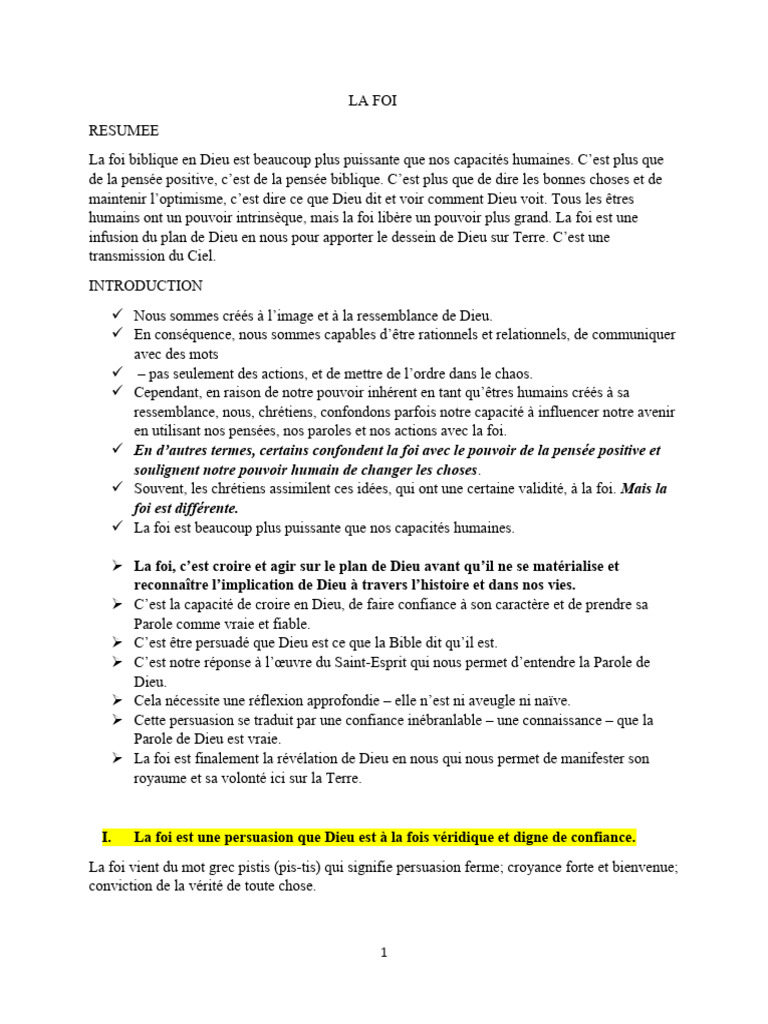 La Puissance de la Foi Biblique | PDF | Foi | Dieu