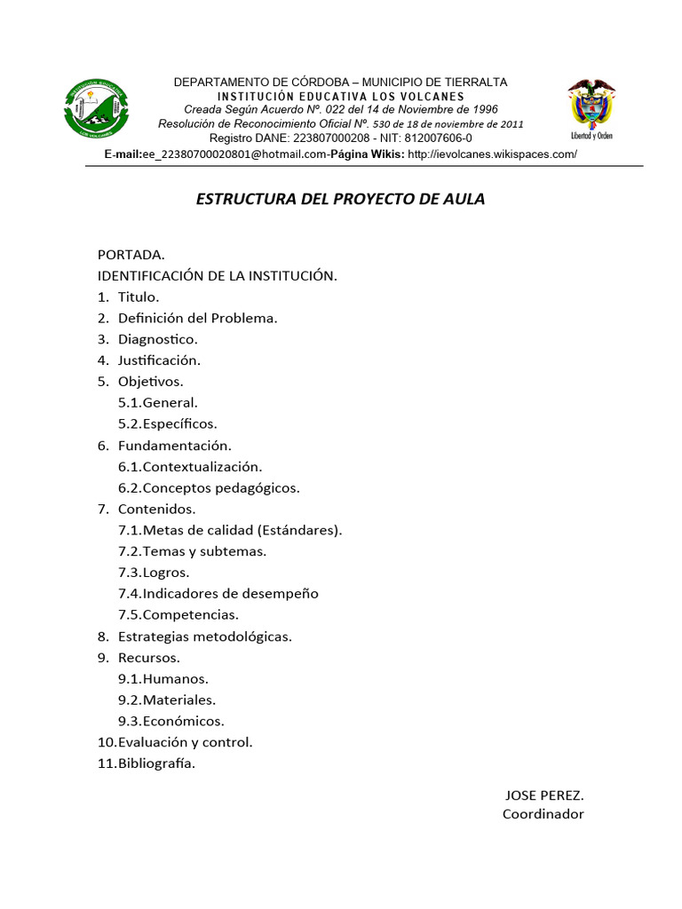 Estructura de Proyecto de Aula 2018 | PDF