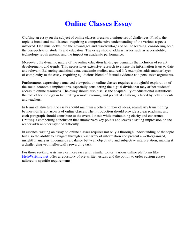 Online Classes Essay PDF Educational Technology Essays
