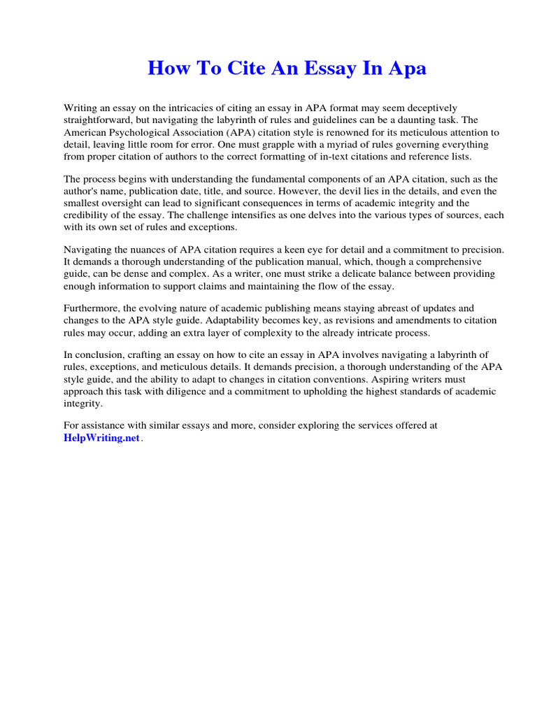 How To Cite An Essay in Apa | PDF | Apa Style | Citation