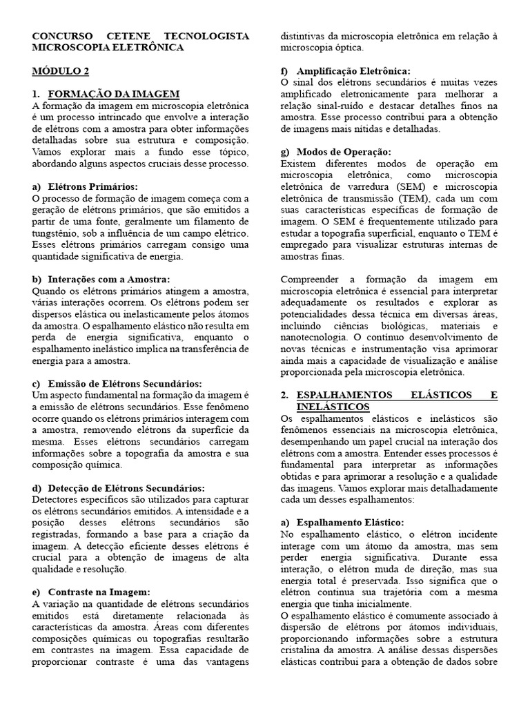 Formação de Imagem em Microscopia Eletrônica | PDF | Elétron ...