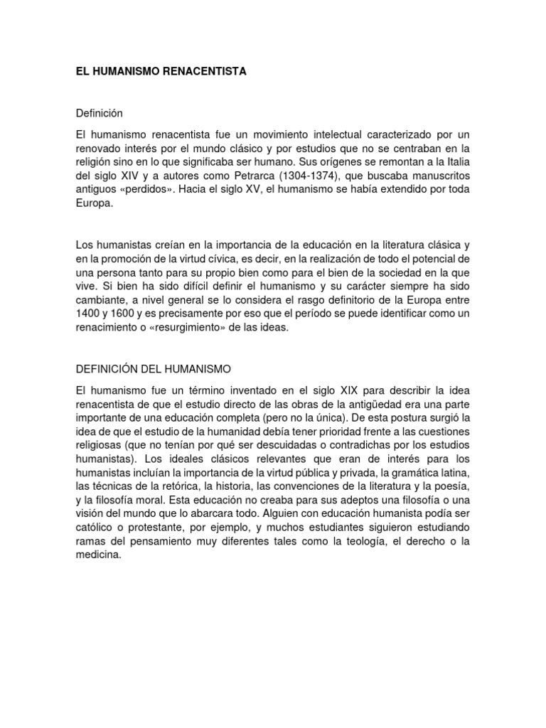 Definición y características del humanismo renacentista | PDF ...