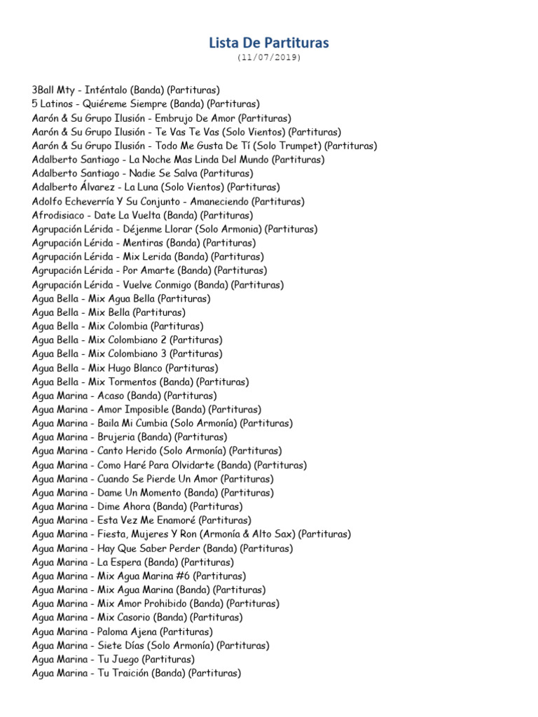 Lista de Partituras Musicales | PDF | Musica Latinoamericana | Músicos