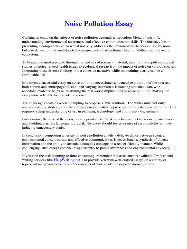 Noise Pollution Essay Pdf National Hockey League Newspapers