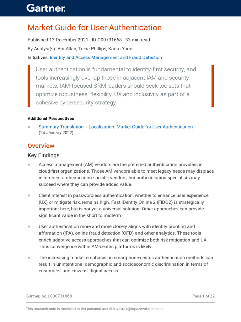 User Authentication Market Guide 2021 | PDF | Authentication | Cloud ...