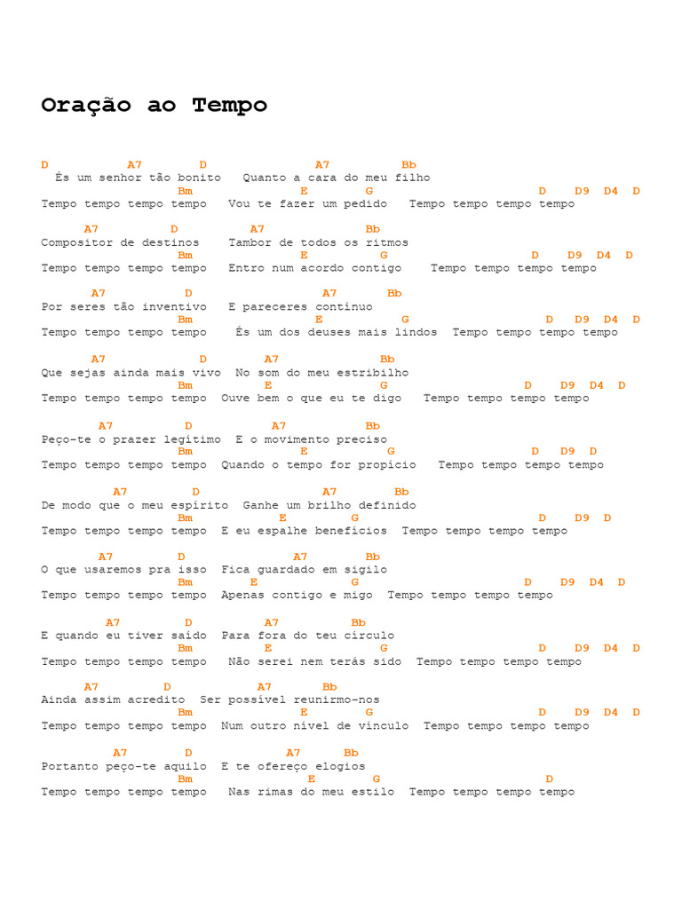 Letra da Música "Oração ao Tempo" | PDF