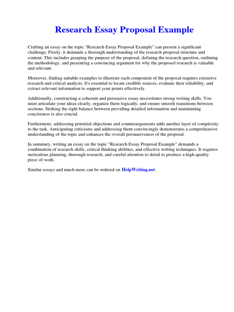 Research Essay Proposal Example | PDF