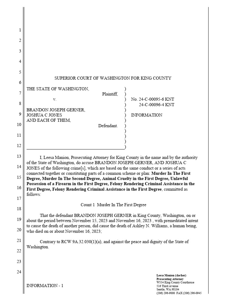 King County Murder Charges Summary | PDF | Murder | Bail