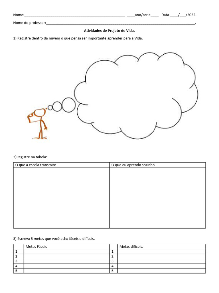 Atividade Projeto De Vida Pdf