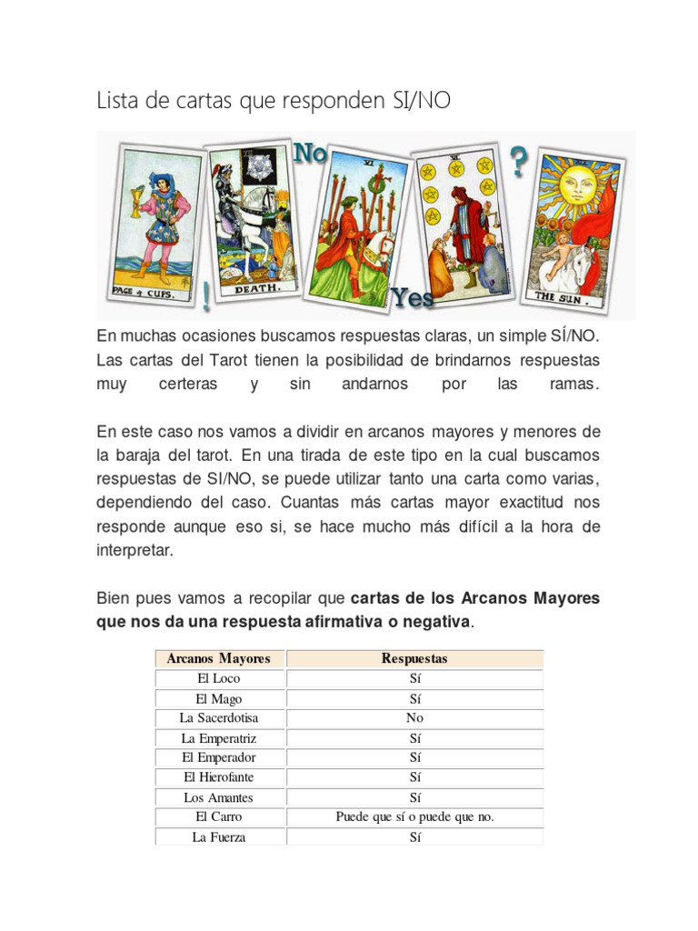 Cartas de Tarot para Respuestas Sí/No | PDF | Jugando a las cartas | Tarot