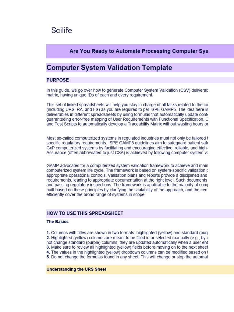 Computer System Validation (CSV) Template by Scilife | PDF | Risk ...