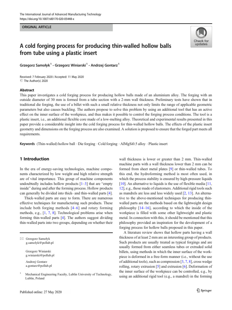 Cold Forging of Thin-Walled Hollow Balls | PDF | Forging | Friction