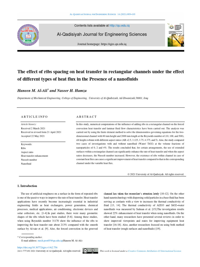 The Effect of Ribs Spacing On Heat Transfer in Rectangular Channels ...