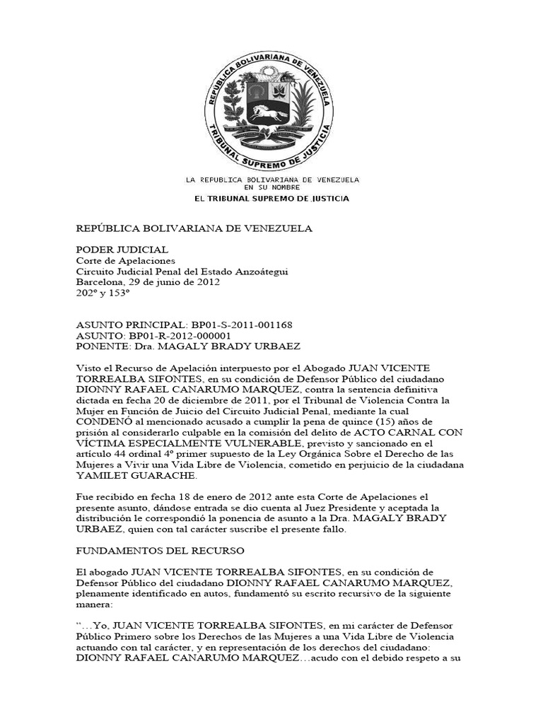 República Bolivariana de Venezuela | PDF | Apelación | Sentencia (ley)