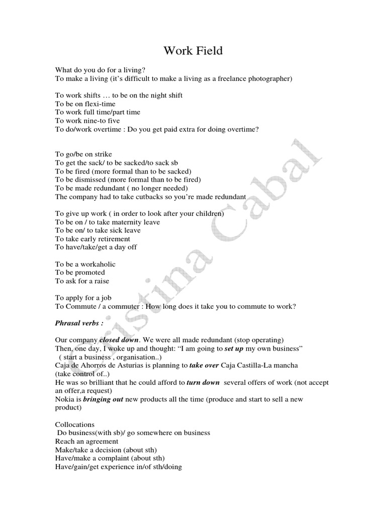 Work Field Synonyms