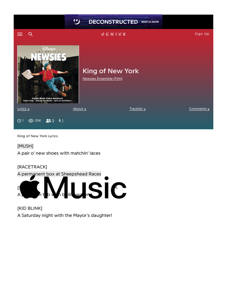 Newsies Ensemble (Film) - King of New York Lyrics - Genius Lyrics | PDF