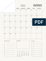 Beige Minimalist Calendar October 2023 Monthly Planner