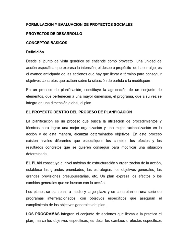 Formulación y Evaluación de Proyectos Sociales | PDF | Planificación ...