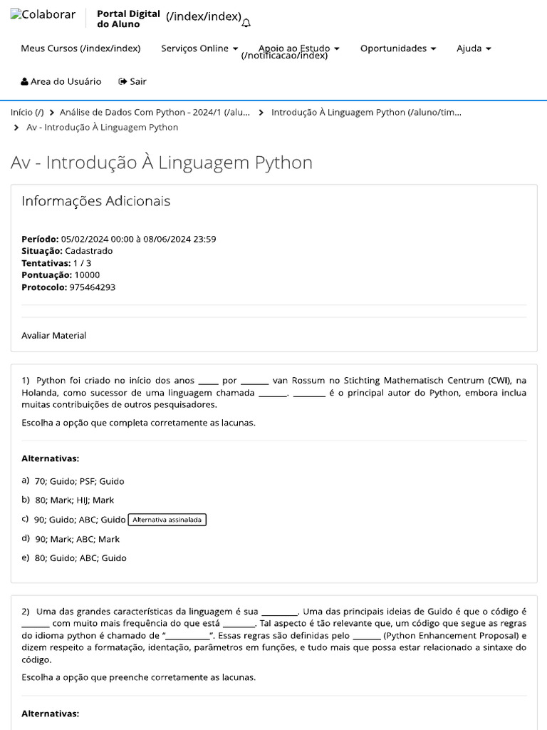 Av - Introdução À Linguagem Python COLABORAR | PDF