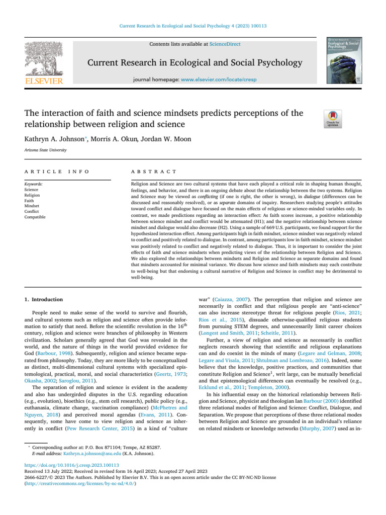 Faith and Science Mindsets Interactions | PDF | Relationship Between ...