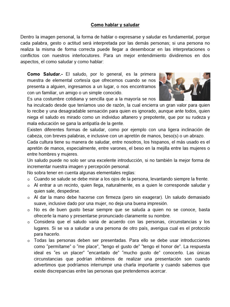 Cómo Saludar y Hablar en Público | PDF | Hablar en público | Beso