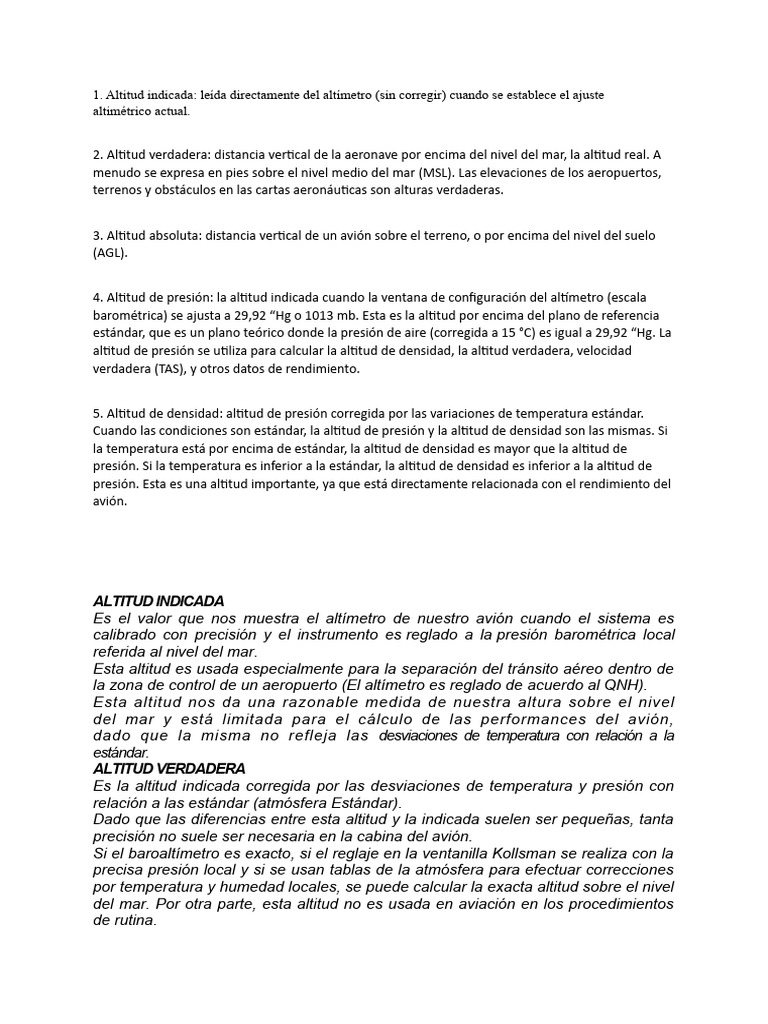 Tipos de Altitud en Aeronáutica | PDF | Altímetro | Metrología