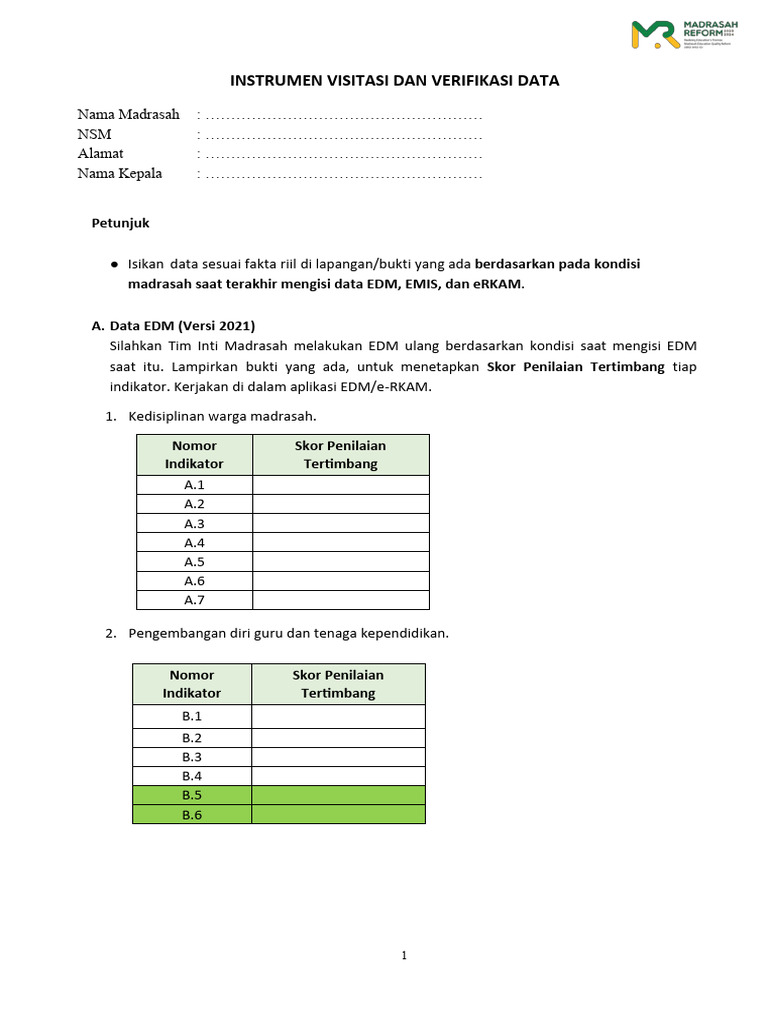 Instrumen Visitasi Bkba - 2022 | PDF