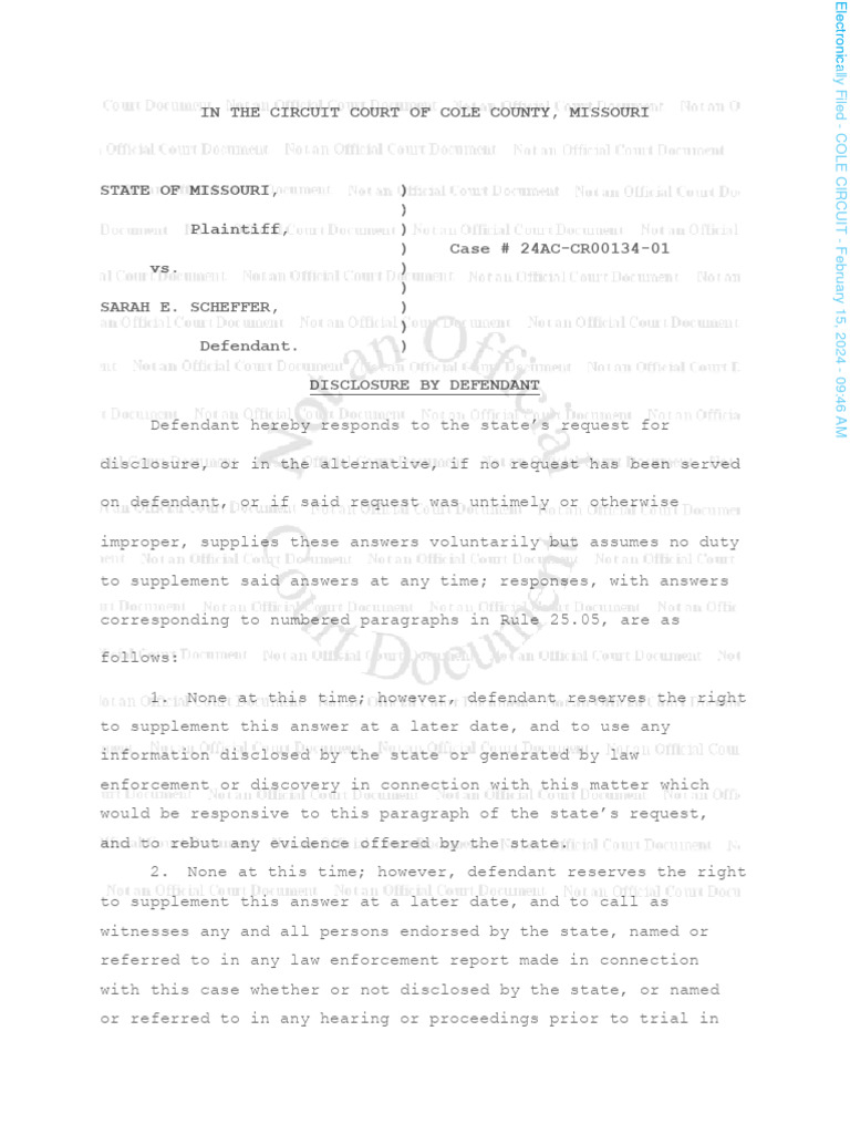2024 02 15 - Disclosures by Defendant - Sarah e Scheffer - Mo PDF | PDF ...