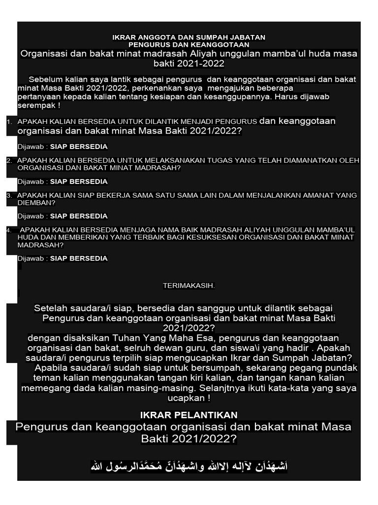 Ikrar Anggota Dan Sumpah Jabatan | PDF