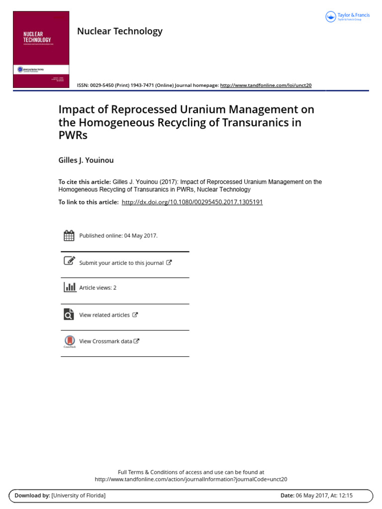 Impact of Reprocessed Uranium Management On | PDF | Nuclear Fuel ...