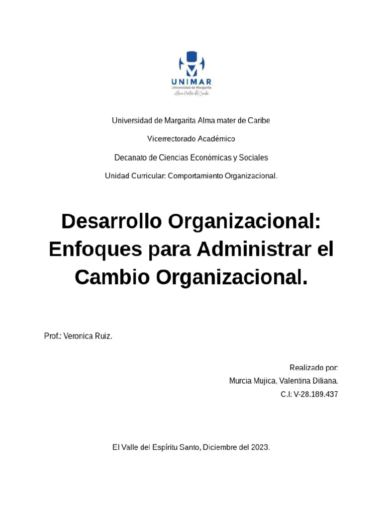 Desarrollo Organizacional - Enfoques para Administrar El Cambio ...