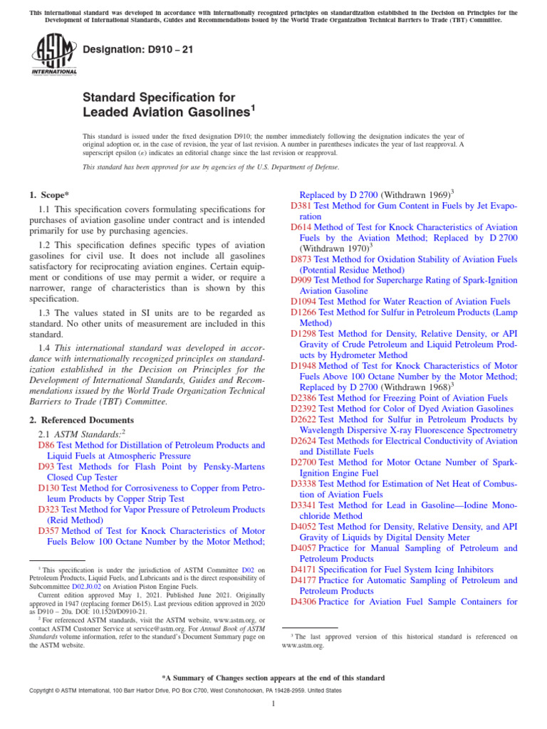 Leaded Aviation Gasolines Standard Specification For PDF Gasoline