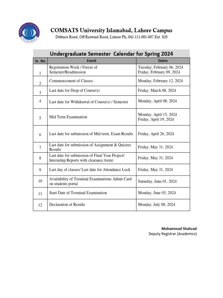 Ug Semester Calanda R Spring 2024 PDF