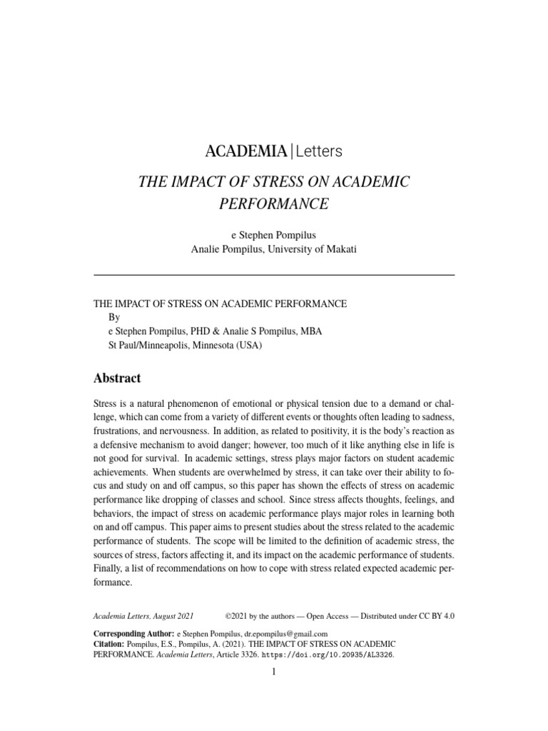 Effects of Stress on Student Performance | PDF | Stress (Biology ...