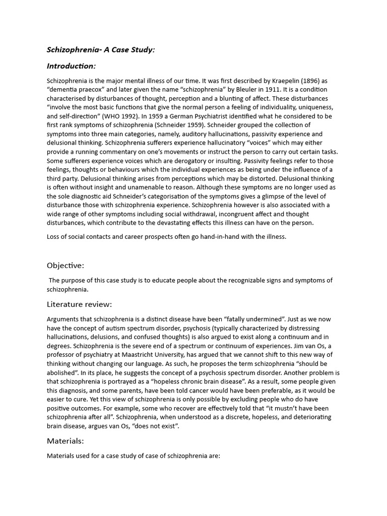 Schizophrenia Case Study Analysis | PDF | Schizophrenia | Spectrum Disorder