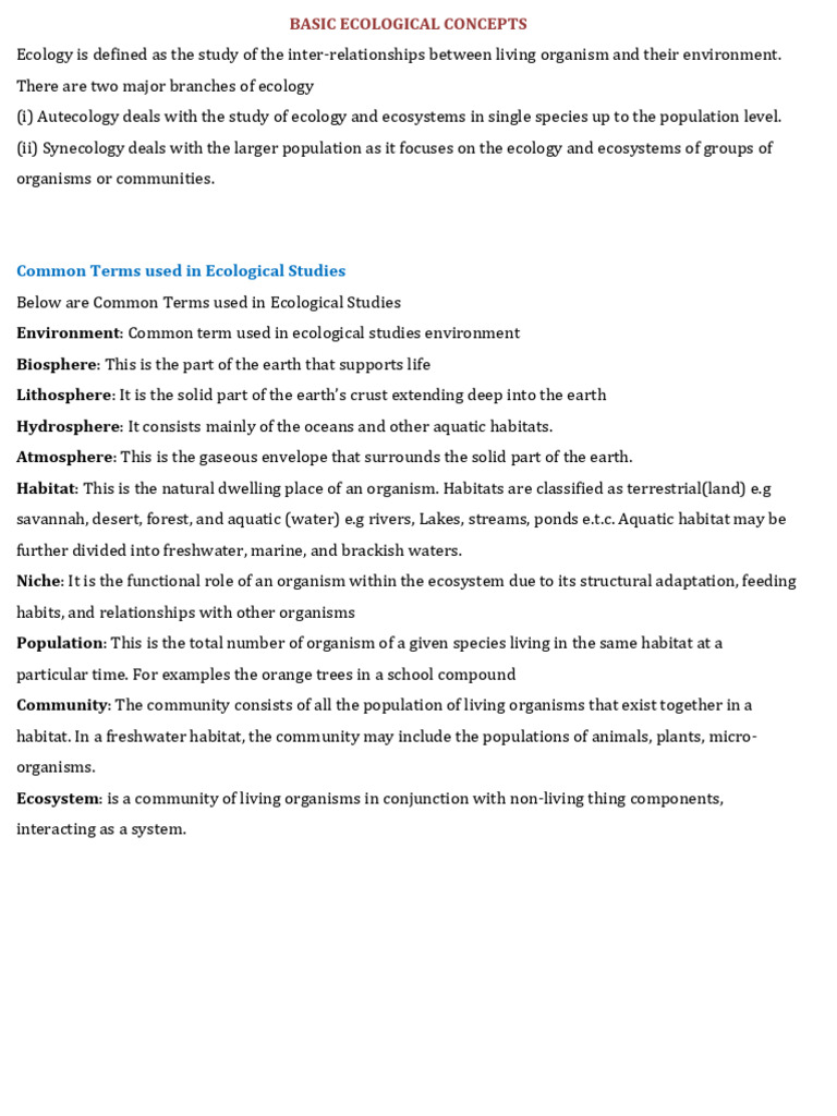 1 2 9 Basic Ecological Concepts Pdf Ecosystem Ecology