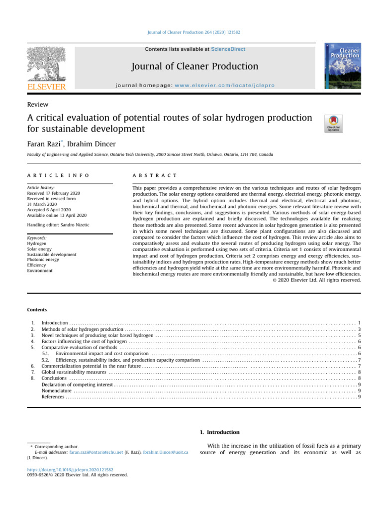 Solar Hydrogen Production Methods Review | PDF | Solar Energy | Hydrogen