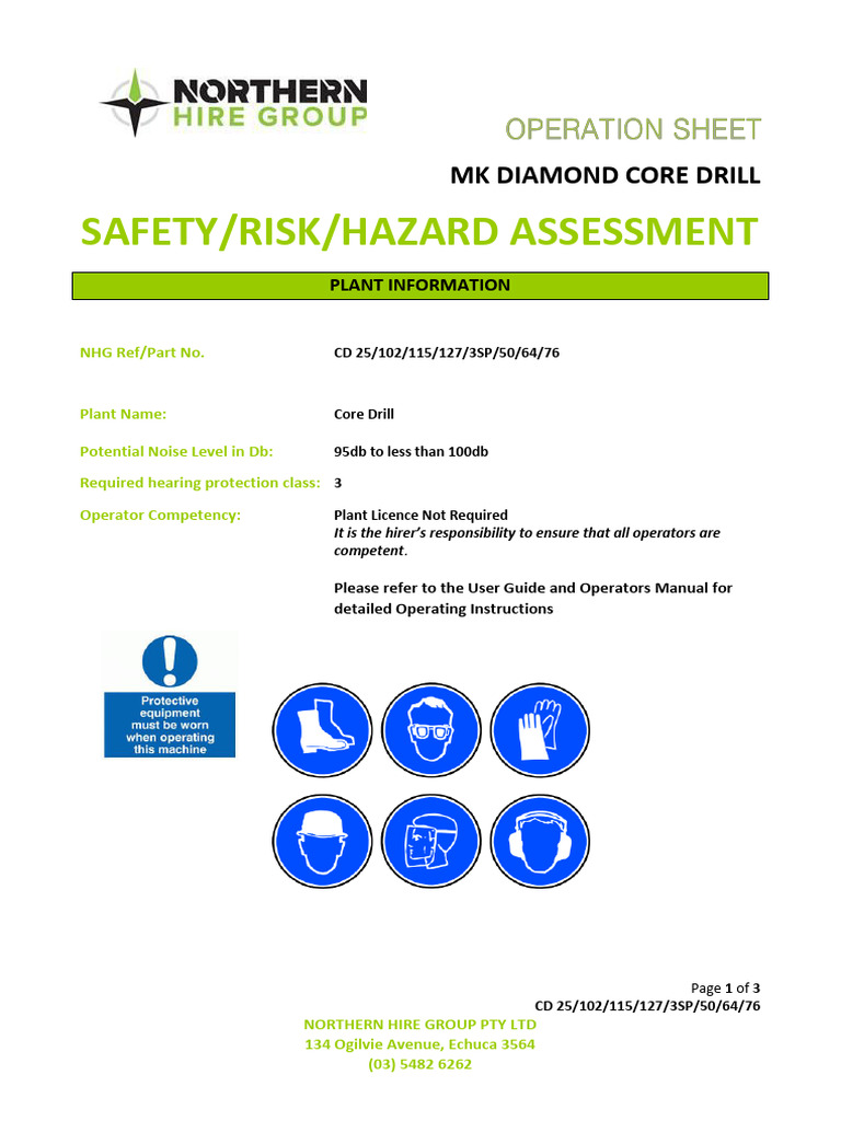 Core Drill Risk Assessment Download Free PDF Risk Hazards